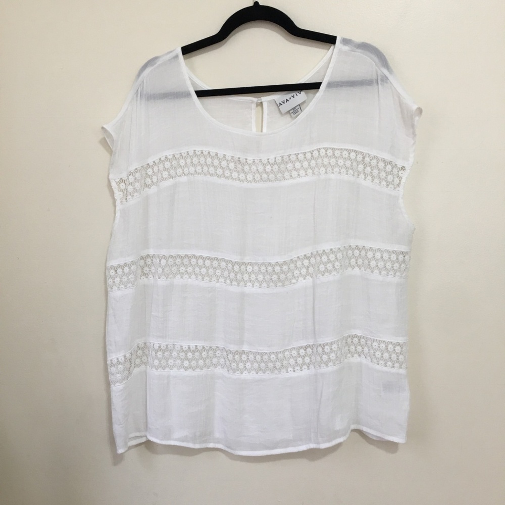 AVA & VIV lightweight crochet lace inset top AU1